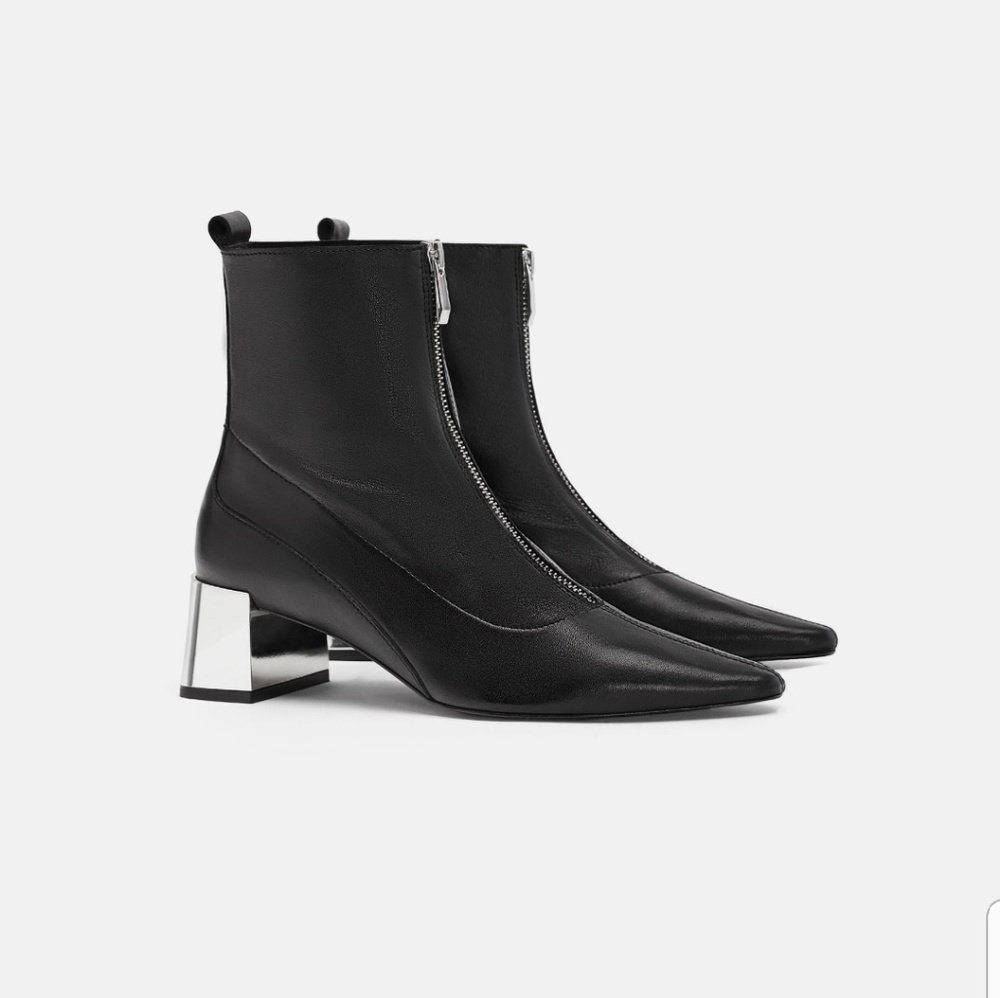 Zara Black Ankle Boots with Silver Heel